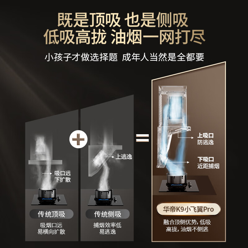 Vantage Xiaofeiyi Pro K9 variable frequency 28 air volume large suction self-cleaning recommended 308 stove household detachable range hood side suction top side double suction 7-shaped