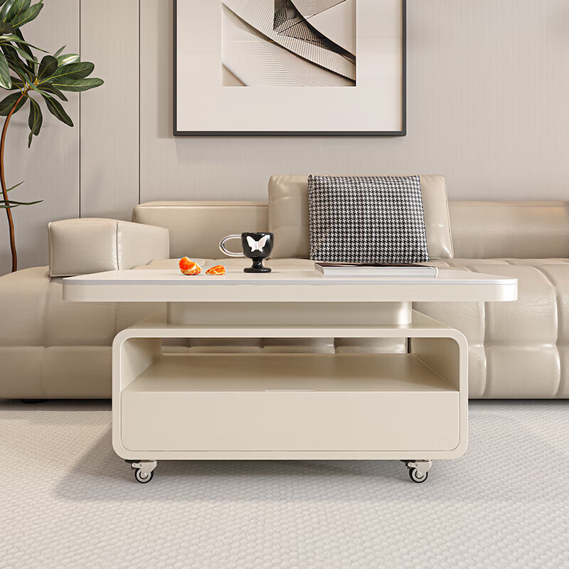 Puhuan mobile side table with wheels, new model for living room and coffee shop, small-sized tea table with stone slab, simple, light, luxurious and high-end side table, black frame, black cabinet + snow mountain white, 80 long, 45 wide, 47 high