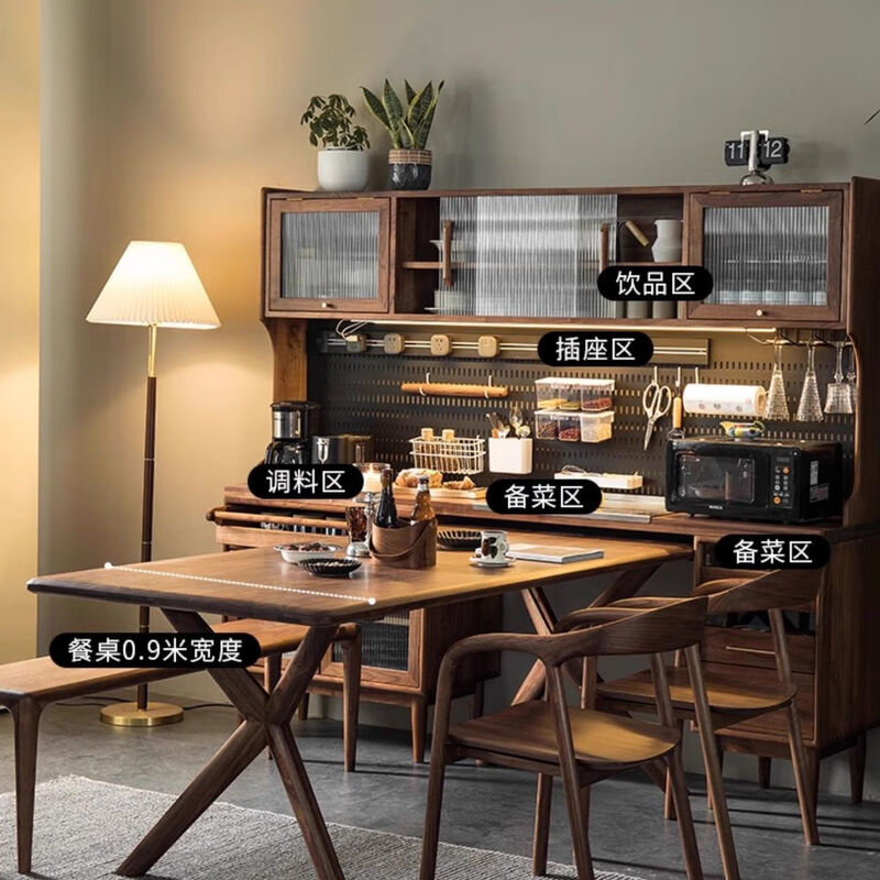 Zhenzhen Nordic solid wood sideboard dining table integrated wall-mounted high cabinet with built-in table wine cabinet cabinet living room multi-function 2-meter dining table