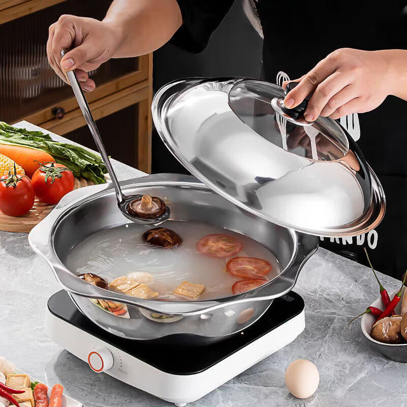 HKNA stainless steel hot pot basin thickened clear soup pot household induction cooker special large capacity commercial restaurant hot pot pot upgraded 36cm clear soup pot 36cm