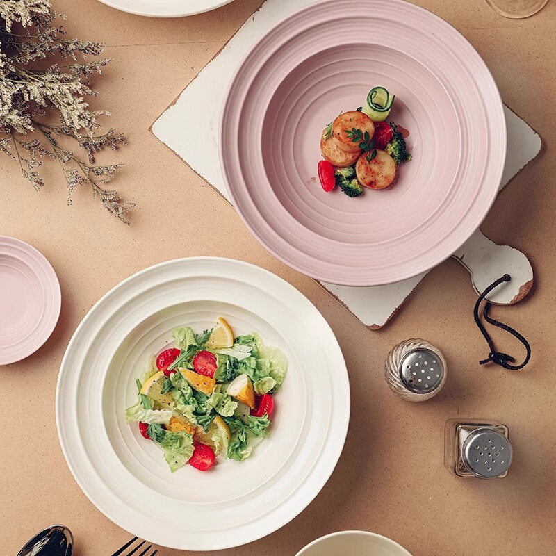 Lowe underglaze color tableware plate dish plate household ceramic deep plate 2025 new high-end dinner plate large flat plate steak plate 8.5-inch soup plate milkshake white