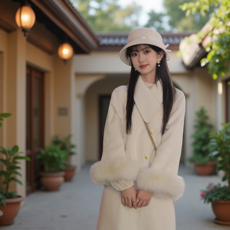 Creative girl CREATIVITY-GIRL white fox fur double-sided woolen woolen coat for women 2025 autumn and winter new style high-end lapel temperament coat white gift box packaging + JD door-to-door delivery S suitable for 105-120 pounds