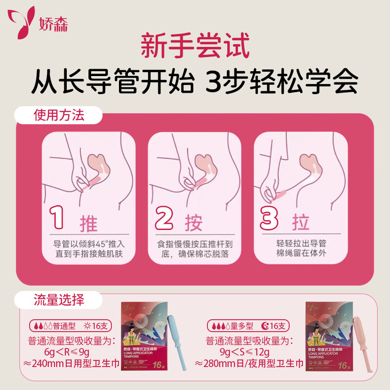 Johnson tampons, catheter-type tampons, aunt tampons, built-in sanitary napkins, leak-proof, swimming, invisible, waterproof, high-flow models, 16 pieces * 2 boxes