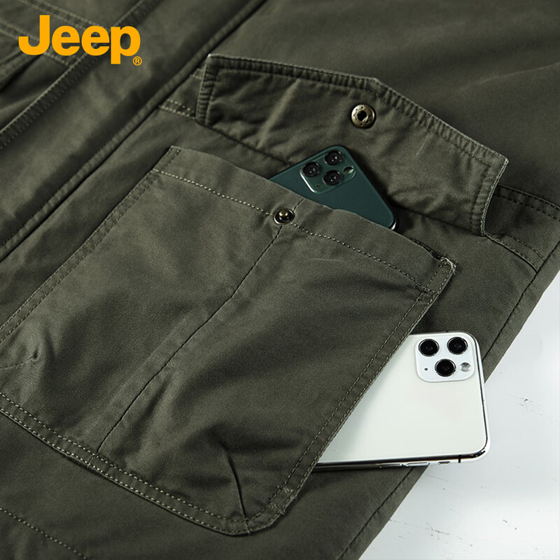 JEEP Men's Hooded Stand Collar New Cotton Clothes Autumn and Winter Versatile Plus Velvet Thickened Casual Loose Retro Handsome Commuting Jacket