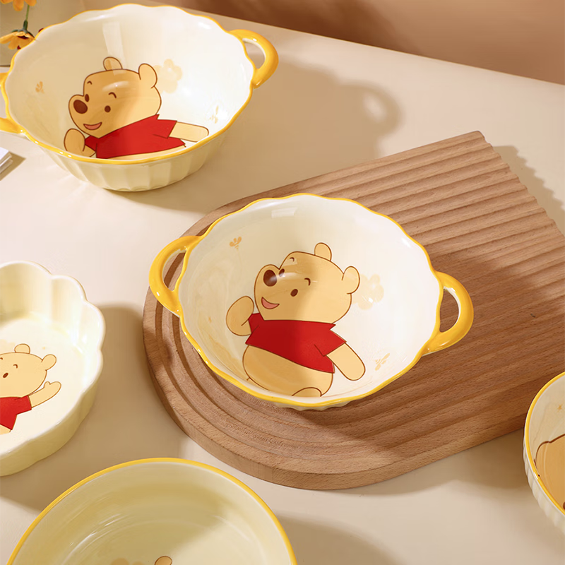 Disney Genuine New Cloud Winnie the Pooh Girls and Children Ceramic Rice Bowl Tableware Home Exquisite Non-Slip Anti-scald 8 Vertical Pattern Deep Disc Cloud Pooh