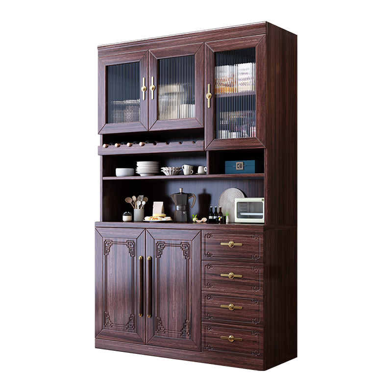 Dizhu new Chinese style black gold solid wood wine cabinet and sideboard integrated wall-mounted living room glass door tall multi-functional storage cabinet 7904#1.2 meters long 120x40x200 black gold
