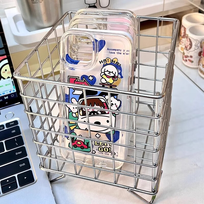 Iron storage rack, creative desktop storage box, large-capacity storage basket, dormitory debris sorting, cosmetic storage box, silver