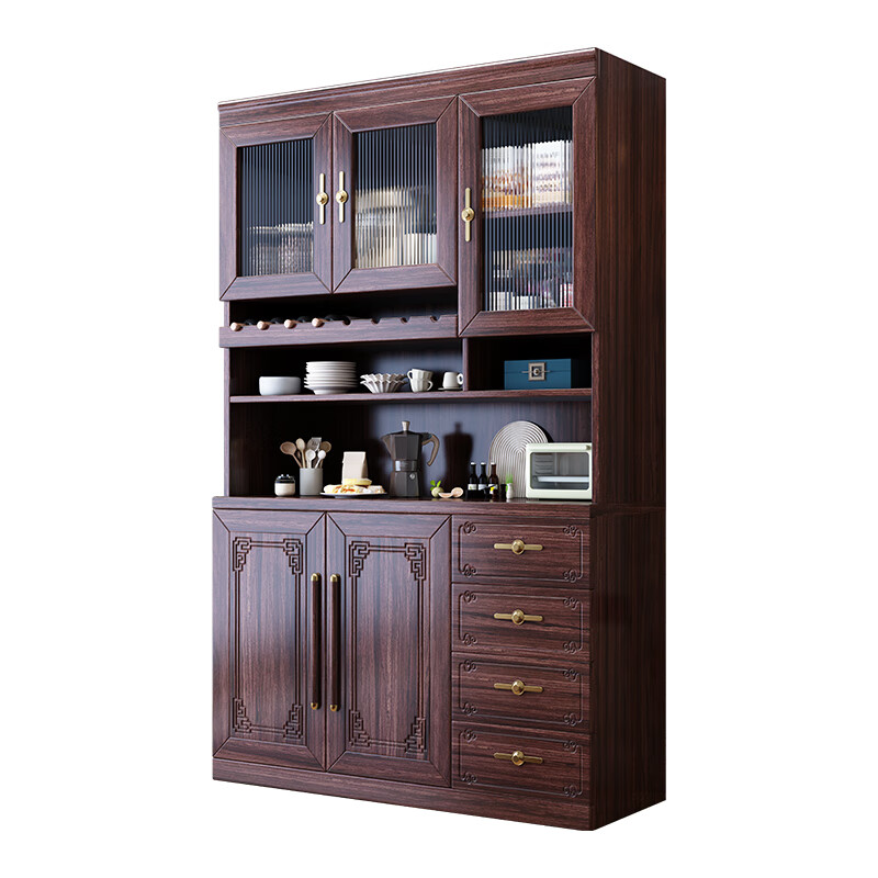 Dizhu new Chinese style black gold solid wood wine cabinet and sideboard integrated wall-mounted living room glass door tall multi-functional storage cabinet 7904#1.2 meters long 120x40x200 black gold