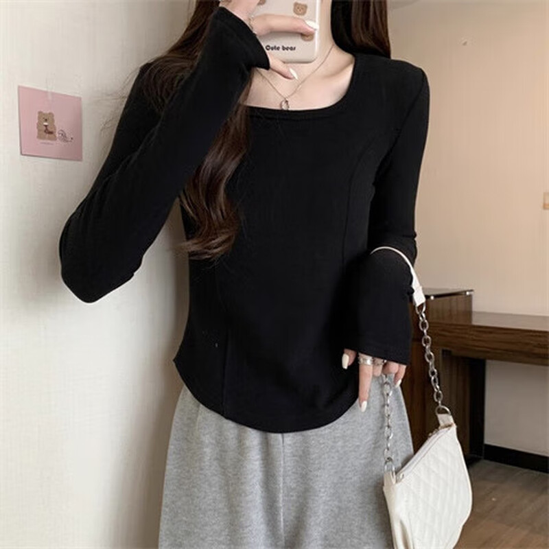 German velvet long-sleeved t-shirt women's base layer warm autumn and winter new u-neck high-end slim fit plus velvet outer top double-sided German velvet continuous constant temperature apricot L recommended 100-120 pounds