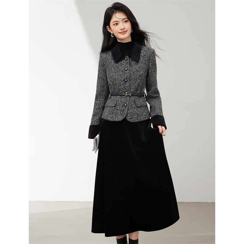Xinfeiyu French thickened short coat small fragrant style suit for women 25 winter new small velvet skirt two-piece set