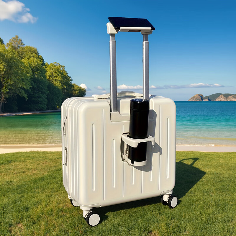 20-inch suitcase front-opening password box, boarding suitcase, male and female student travel flight case, trolley suitcase, off-white (one-touch lid opening + charging port + cup holder) 20 inches