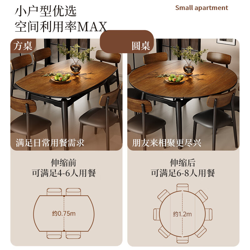 Shanglin spring solid wood slate dining table and chairs, a complete set of small and medium-sized household dining tables, light luxury and high-end folding dining table, antibacterial pure white slate | walnut color | Ganoderma lucidum chair 1.3 meters, one table and four chairs