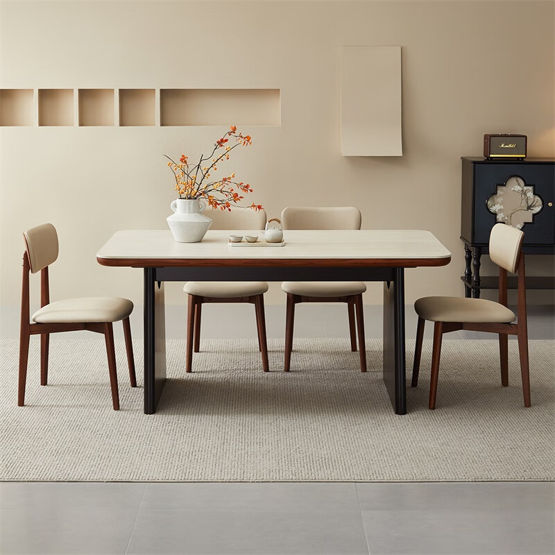 Quanyou Furniture Medieval style slate dining table and chair combination guest restaurant rectangular table small apartment high-end dining table