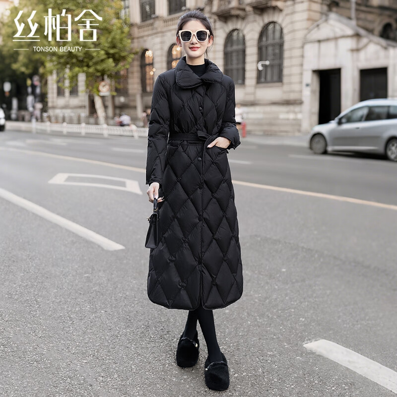 Sibaishe 90 velvet lapel down jacket women's 2025 winter new long-sleeved long over-the-knee casual jacket