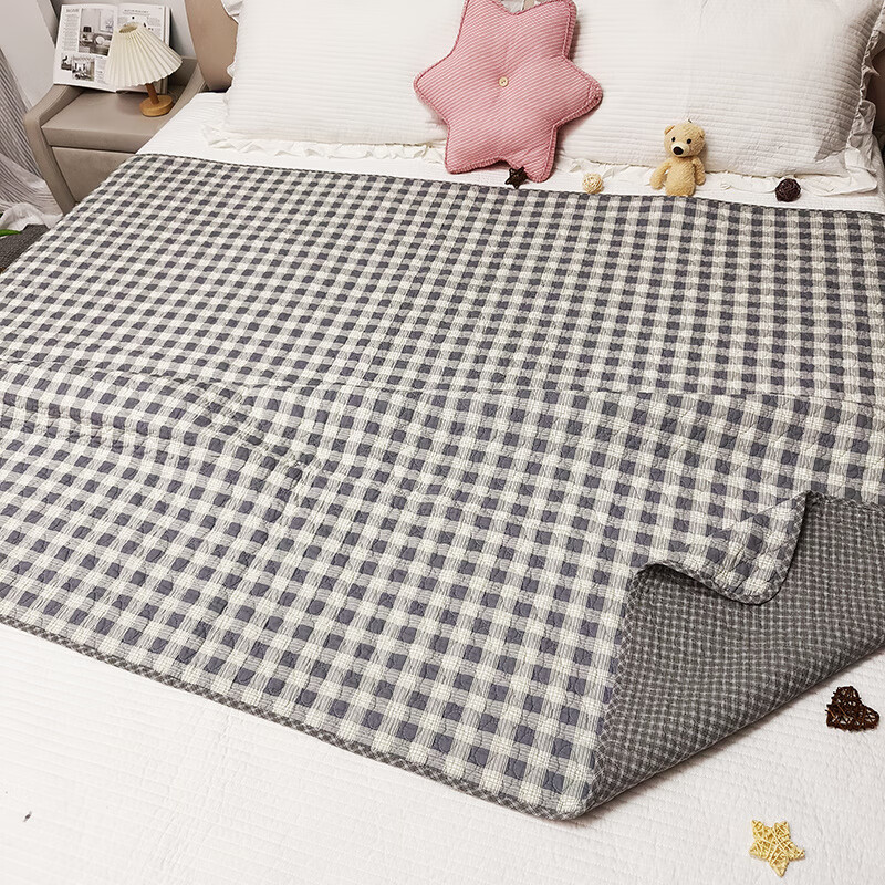 RSRDDY double-sided pure cotton bed cover quilted tatami non-slip non-slip bed sheet pure cotton quilted mattress kang cover universal for all seasons gray small grid double-sided pure cotton high-temperature washing process 220x240CM single piece