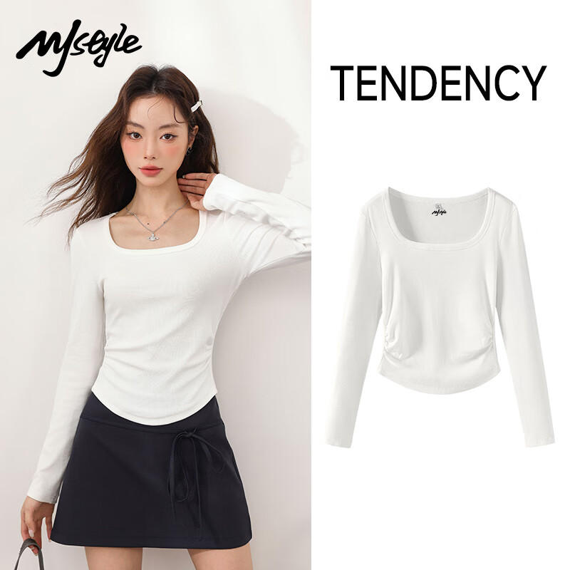 MJ STYLE Square Neck Slim Bottoming Shirt Women's 2026 Spring and Autumn New Style Simple Small Slim Korean Knitted Inner Top