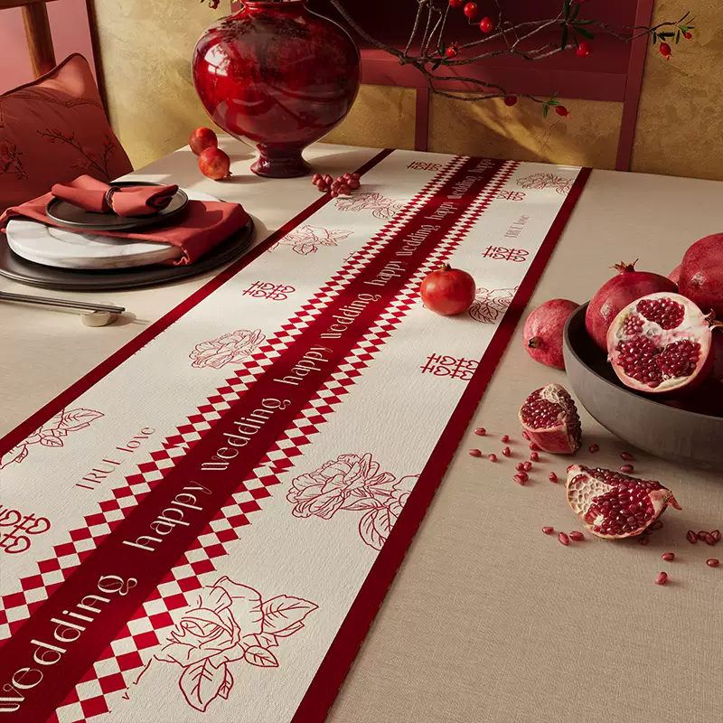 Yusenyi Wedding Table Flag Wedding Room Decoration Dining Table TV Cabinet Red Coffee Table Sideboard Long Red Order ZQ Xishangjiaxi 2 Red Silk Head Tassel 30x240cm Applicable Table Length 180200cm