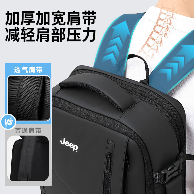 JEEP backpack men's travel backpack large capacity business trip laptop bag short-distance luggage bag expandable
