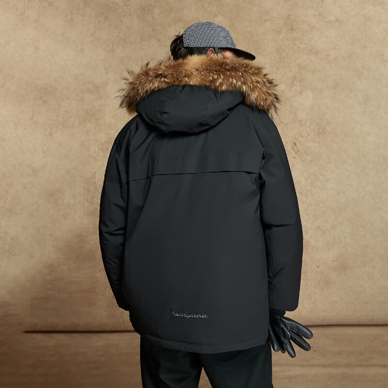 JACK&JONES men's down jacket, versatile and fashionable embroidered detachable fur collar hooded loose warm jacket top 225412054