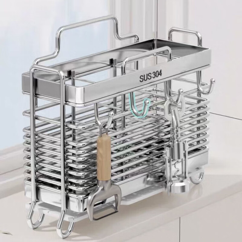 Ye Yu 304 stainless steel chopstick storage box chopstick barrel wall-mounted bucket basket holder kitchen stainless steel spoon quick cage thickened - double chopstick barrel thickened stainless steel chopstick cage free nail stickers