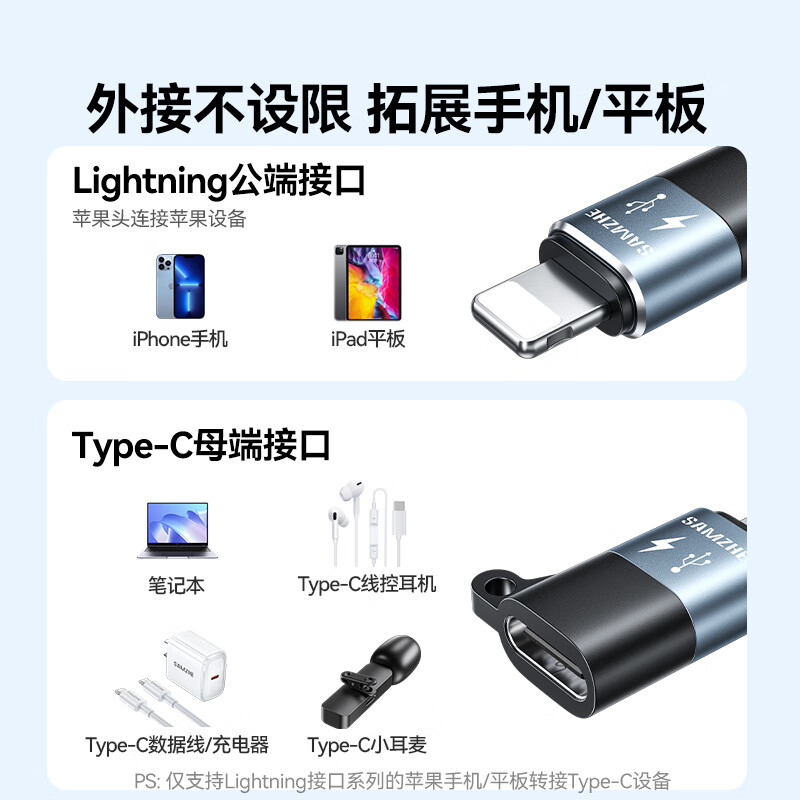Shanze Lightning Male to Type-C Female Adapter Android to Apple Adapter Conversion Port Charging Cable Suitable for Apple Mobile Phone Headphone Charging Microphone LC21-2