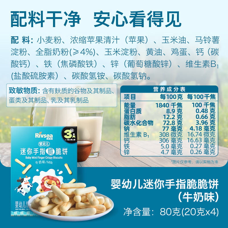 Heyangyang Infant Mini Finger Cookies Milk Flavor 80g Baby Snacks Teething Biscuits Fortified with Calcium, Iron and Zinc 6 Months+