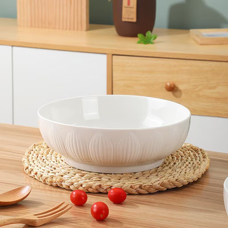 Simple pure white embossed 9-inch lotus electronic bowl household large soup bowl boiled fish soup basin white lotus 9-inch electronic 1 piece 9-inch 1 lotus bowl