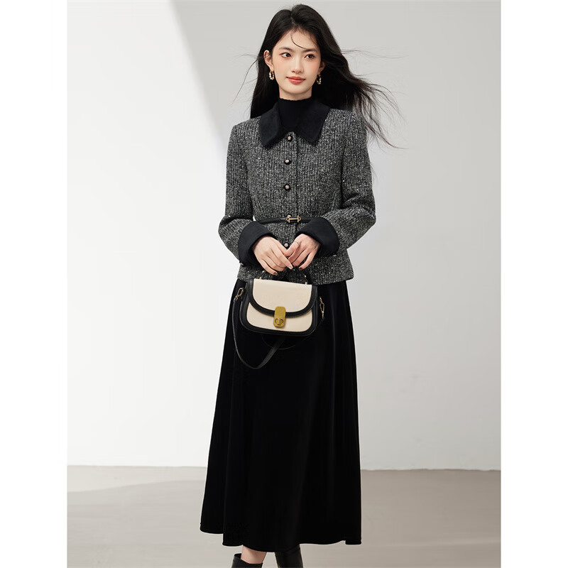 Xinfeiyu French thickened short coat small fragrant style suit for women 25 winter new small velvet skirt two-piece set