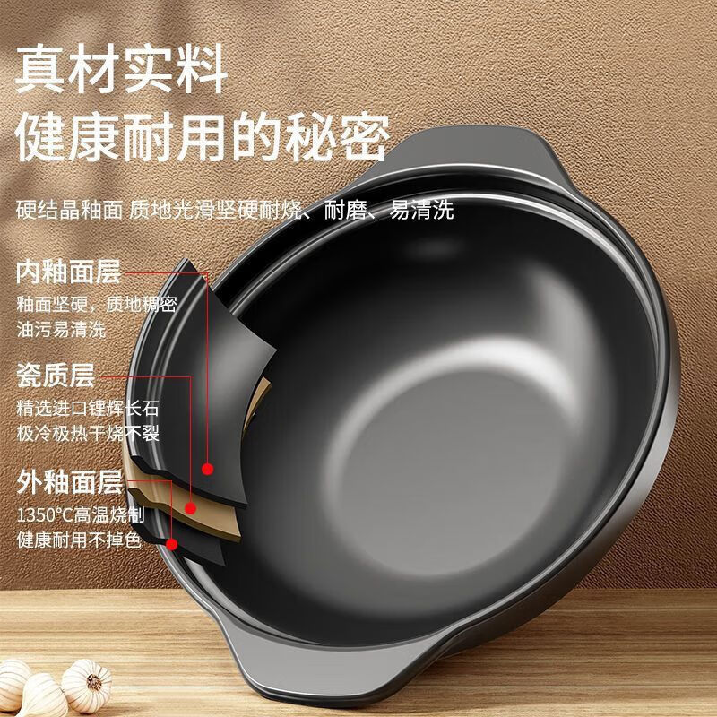 Clay pot, household stew pot, ceramic clay pot rice, gas stove, special dry-fired commercial soup, high temperature resistant small clay pot with lid (extra thick to prevent cracking), suitable for 5-6 people 3.3L