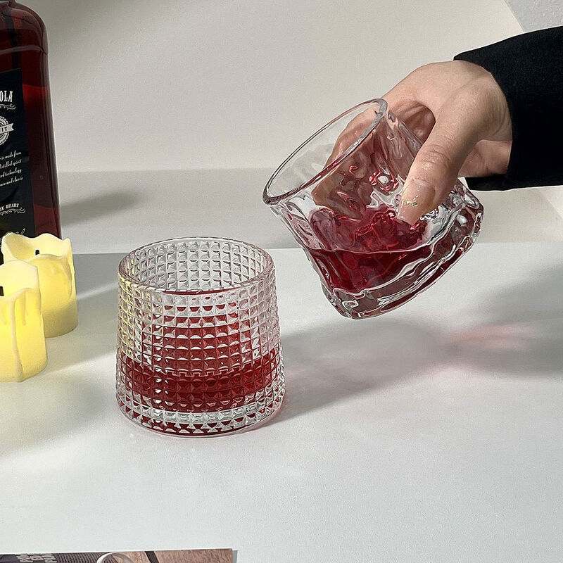 Yusenyi retro ins style flat bottom cup trapezoidal glass creative sense whiskey cup coffee cup cold brew cup water cup flat bottom striped cup 160ml