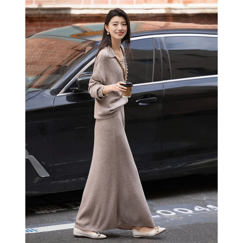 De Mana Lazy Celestial Winter Temperament Sheep Wool Suit Handmade Beaded Top Straight Skirt Women's Two-piece Set