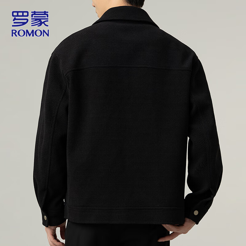 ROMON jacket men's autumn and winter trendy casual loose lapel jacket men's versatile clothes men's black XL
