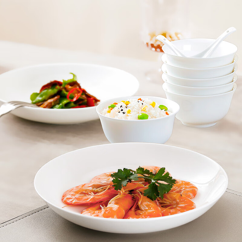 Sky Top bowls and plates ceramic tableware set bone china pure white household housewarming gift box packaging 6 servings 20 pieces practical pack