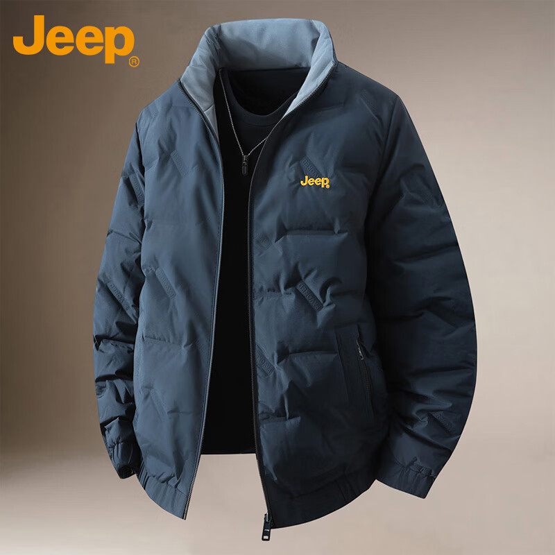 JEEP Jeep Down Jacket Men's Winter Short Stand Collar Warm Reversible Jacket Men's Casual Men's Clothing Black XL