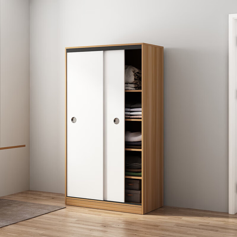 Wardrobe household bedroom wooden sliding door children's wardrobe rental house economical simple cabinet small apartment simple light white sliding door 1.2 meters single cabinet self-installation
