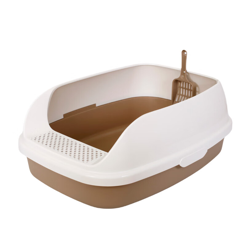 Meika upgraded semi-enclosed cat litter box extra-large pedal open anti-splash and anti-odor cat toilet potty coffee color