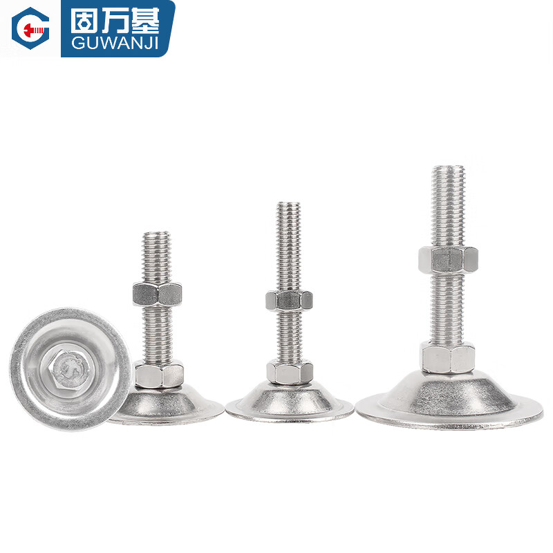 GUWANJI 304 stainless steel foot cup fixed adjustable cabinet furniture foot flat bottom support M5M6M8M10M12M16M20 100xM16x180mm 1 set