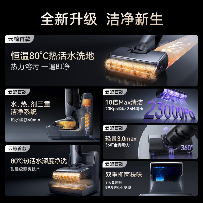 Cloud Whale Floor Scrubber S3MaxIsland 80 Hot Living Water Self-replenishing Hot Water Base Station Fixed-point Dirty Washing Long-lasting Suction, Washing and Mopping Integrated Sweeping and Mopping Machine