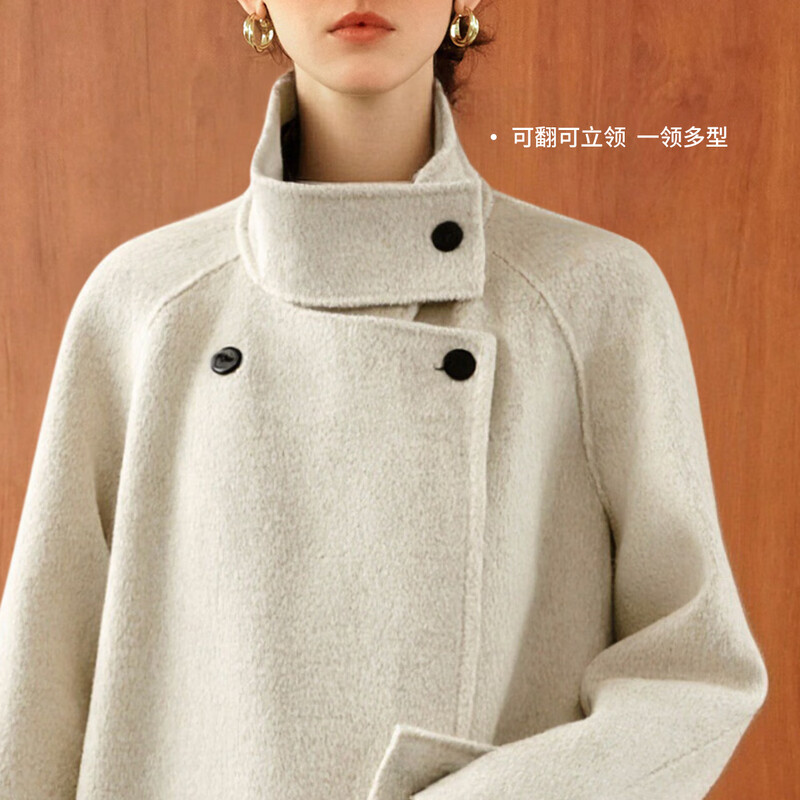 Olrain women's winter mid-length double-sided woolen coat commuting slim woolen coat floral gray S