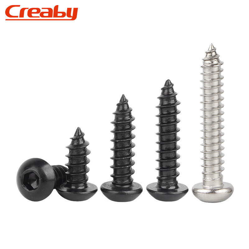 Creaby black 304 stainless steel semi-round head hexagonal self-tapping screws DIN7380 pan head large flat mushroom umbrella head screws black M3x20 (50 pcs)
