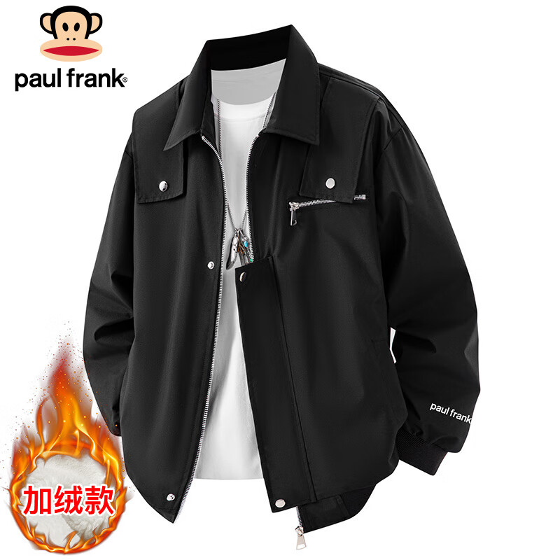 Paul Frank Jacket Men's Autumn and Winter American Functional Work Jacket Men's Trendy Brand Top Men's Black Velvet XL