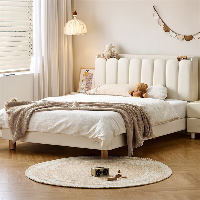 Quanyou Home Magic Biscuit Children's Leather Bed Boys and Girls Small Bed Children's Room Soft Bed Bed Simple Soft and Skin Friendly