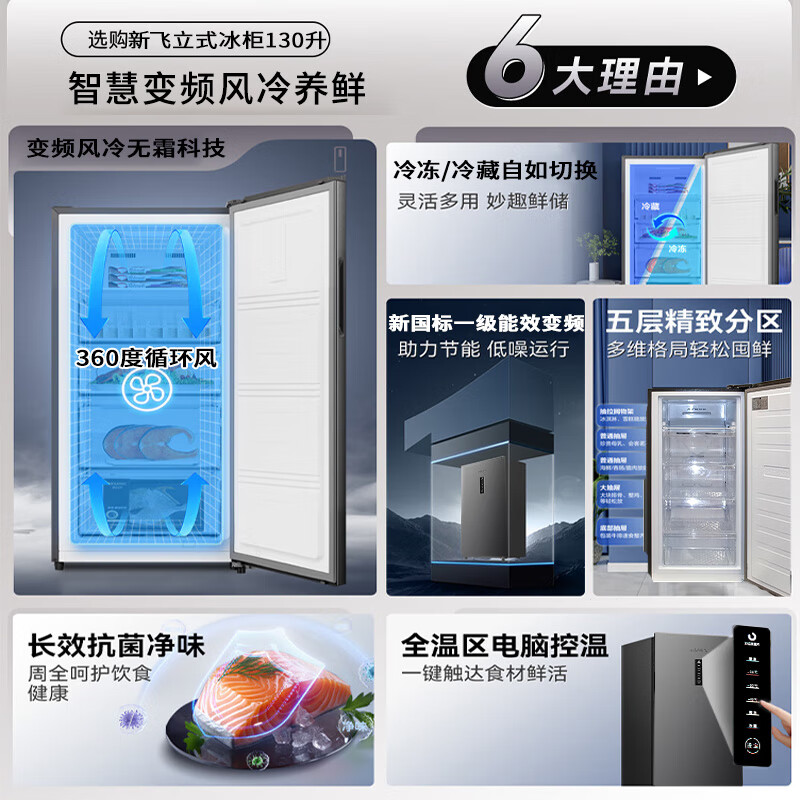 Xinfei Freezer Vertical Air-cooled Frost-free 130/156 Upgraded Level 1 Energy Efficiency Energy-Saving Frequency Converter-32 Deep-Cooled Breast Milk Fresh-Preserving Refrigerated Freezer Side-Opening Freezer Home Gray 130L Air-cooled Frost-free | 4 Drawers 1 Shelf