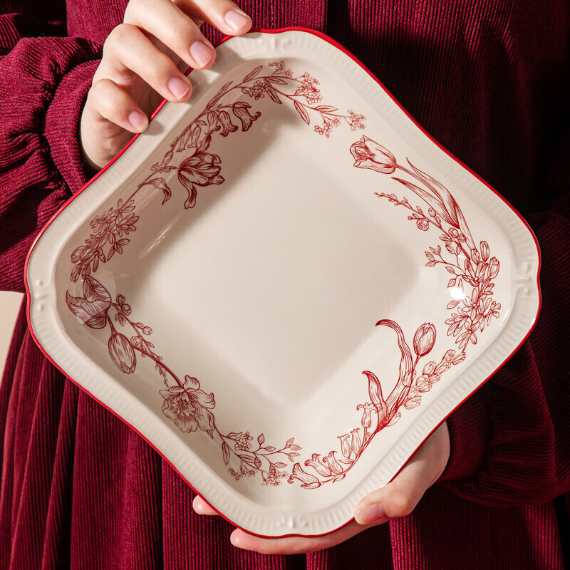 Liuhao new Chinese style red festive plate dish plate household new underglaze color ceramic tableware plate bowl high-end 6 bowls 4 plates 4.5 inch bowl + 8 inch plate