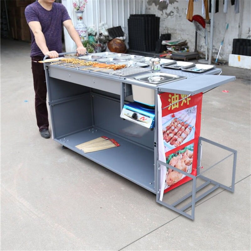 Triuside commercial barbecue truck, frying pan, Teppanyaki, mobile stall, mobile oven stall, roadside stall, snack truck, carbon grill + frying, door-added vehicle