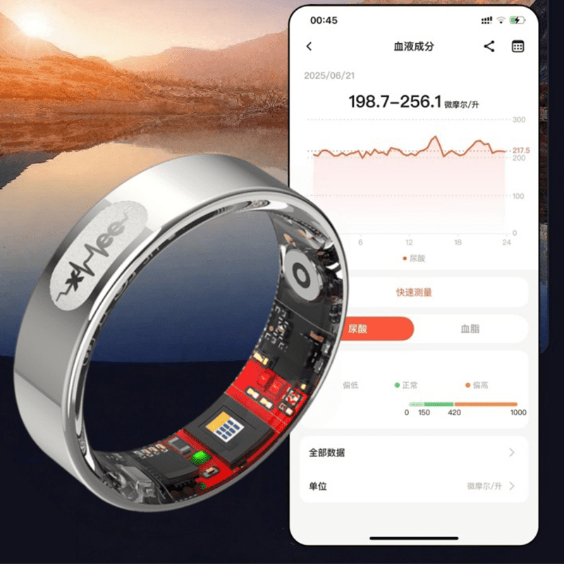 HKMW Xiaomi (Mi) same model 25 models of uric acid and blood lipid smart ring | Case blood sugar, blood pressure and cholesterol free black model charging compartment four items of blood lipids | uric acid | blood pressure | blood sugar | No. 8 (diameter 18, finger circumference 57)