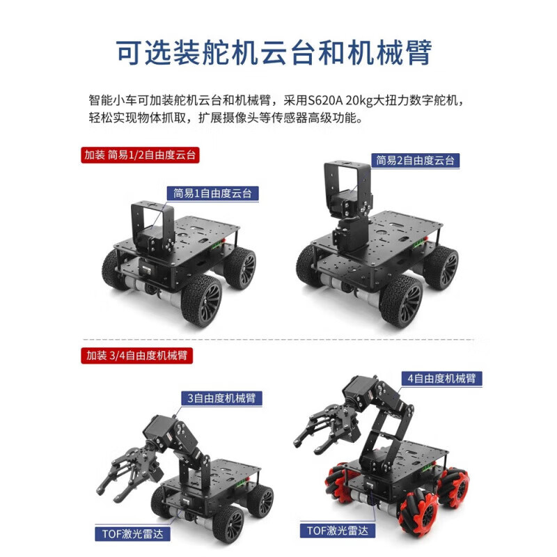 Lingle STM32 lidar smart car R5 four-wheel wheat wheel ultrasonic obstacle avoidance following infrared CCD tracking ROS R5 series four-wheel differential car (single layer includes electronic control)
