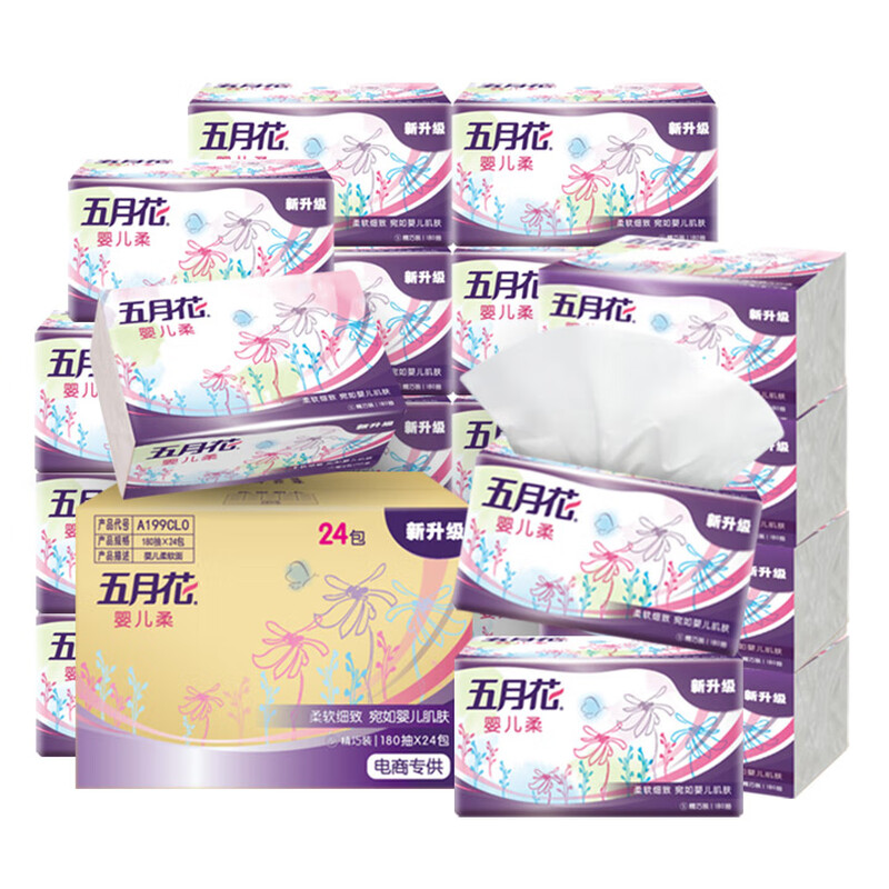 May Flower tissue paper 2 layers 180 tissue*24 pack S size soft tissue soft skin-friendly facial tissue full box