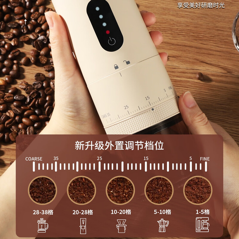 Mongdio electric bean grinder coffee grinder coffee bean grinder coffee bean grinder household grinder light display external adjustment bean grinder see-through compartment - black