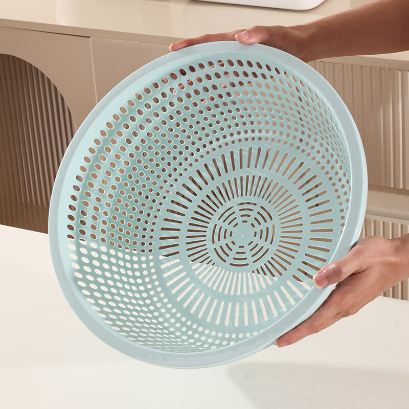 Bowl basket drain basket kitchen thickened extra large vegetable basket vegetable basket fruit basin plastic round fruit basket pink medium size 1 pack